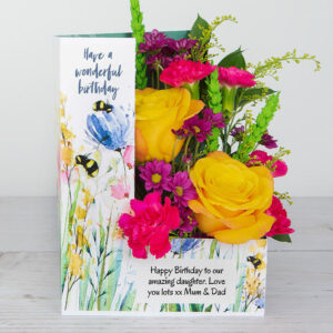 Birthday Flowers with Dutch Orange Roses, Lime Santini Chrysanthemums and Spray Carnations