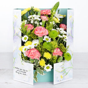Flowercard with Spray Carnations, Santini, Gypsophila and Chico Leaf