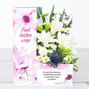 Free Better Soon’ Flowers with White Freesias, Spray Chrysanthemum, Santini, Sprigs of Lavender and Silver Wheat
