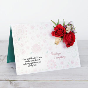 Thank You Flowercard with Red Roses, Waxflower, Limonium and Eucalyptus